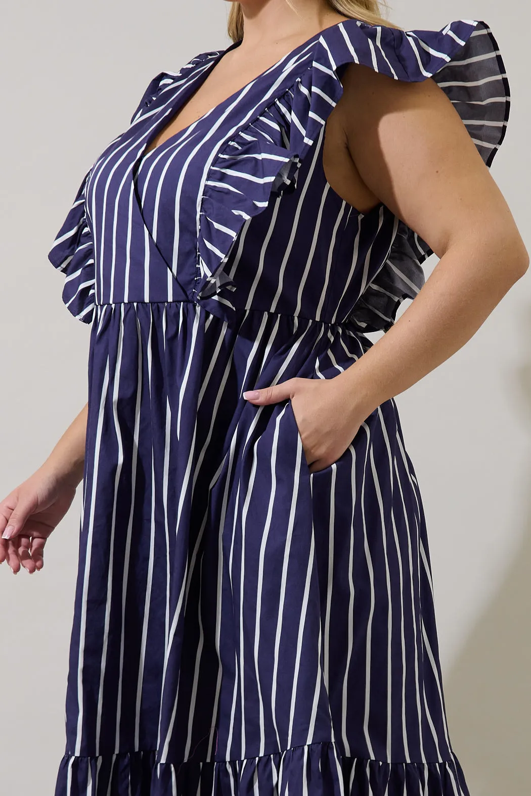 Fairness Poplin Surplice Midi Dress Verta Stripe Curve sold by Sugarlips product image thumbnail 4