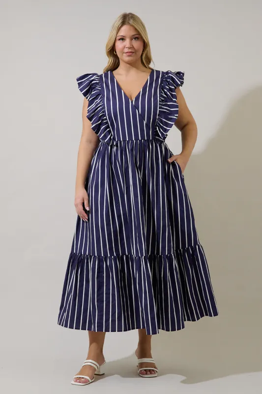 Fairness Poplin Surplice Midi Dress Verta Stripe Curve sold by Sugarlips