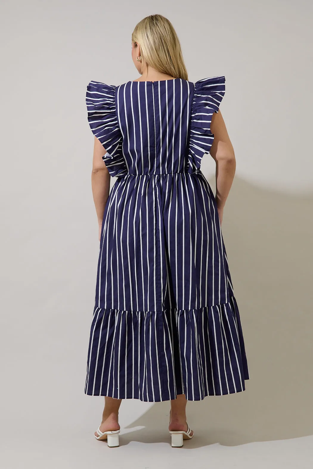 Fairness Poplin Surplice Midi Dress Verta Stripe Curve sold by Sugarlips product image thumbnail 2