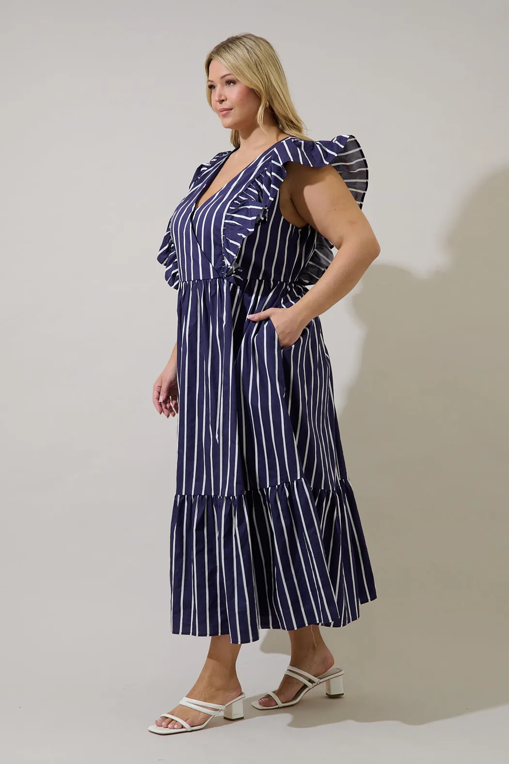Fairness Poplin Surplice Midi Dress Verta Stripe Curve sold by Sugarlips product image thumbnail 3