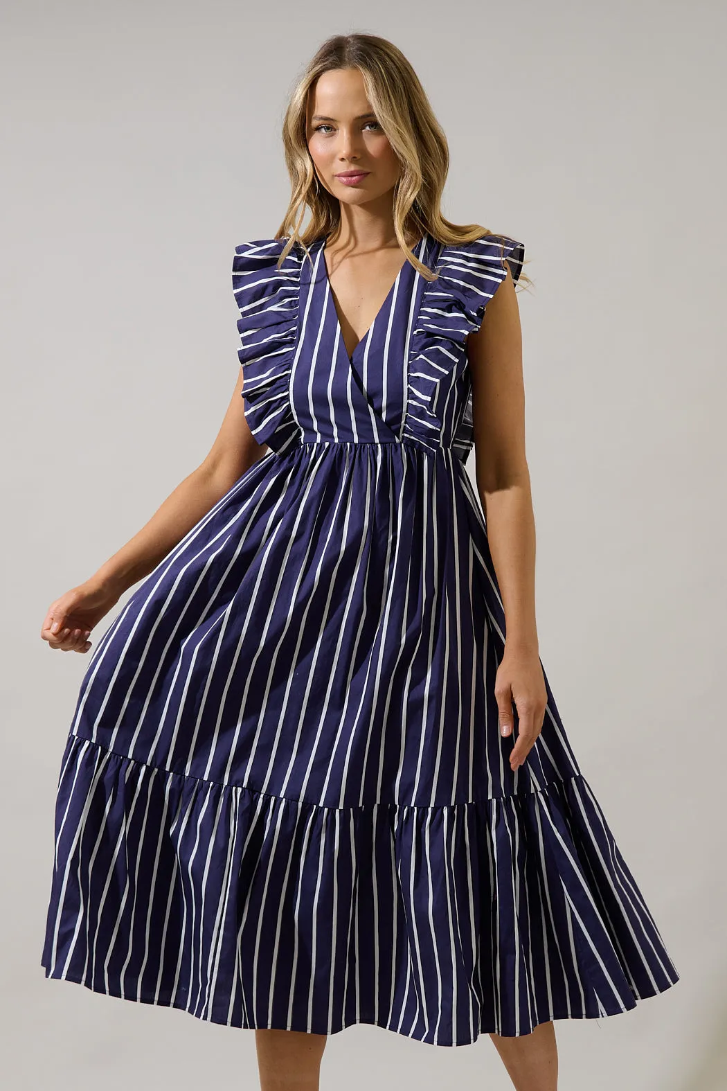 Fairness Poplin Surplice Midi Dress Verta Stripe sold by Sugarlips product image thumbnail 4