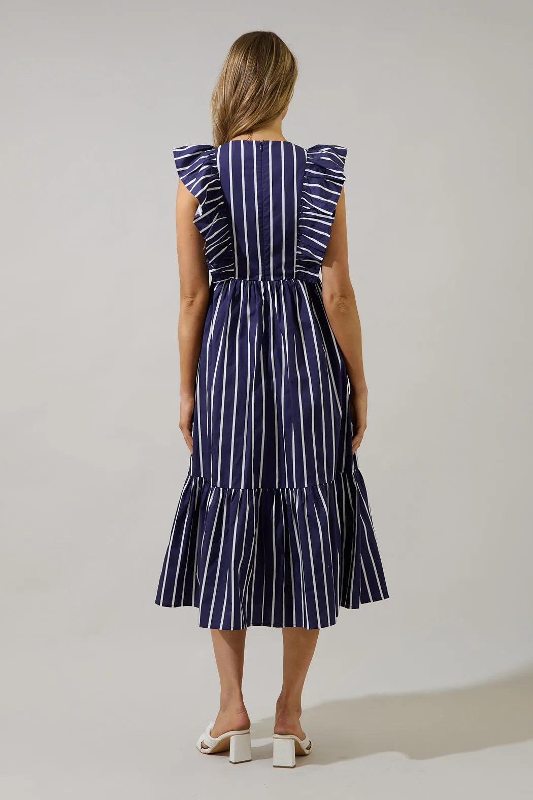 Fairness Poplin Surplice Midi Dress Verta Stripe sold by Sugarlips product image thumbnail 2