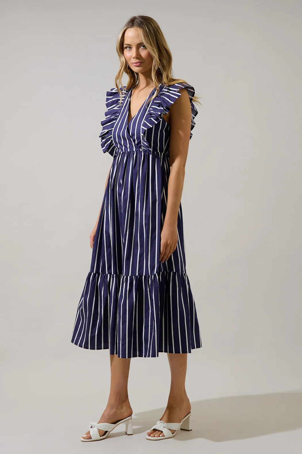 Fairness Poplin Surplice Midi Dress Verta Stripe sold by Sugarlips product image thumbnail 3