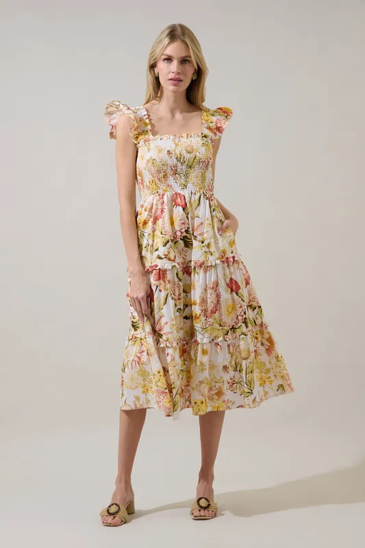 Emy Smocked Midi Dress Zury Floral made by Sugarlips