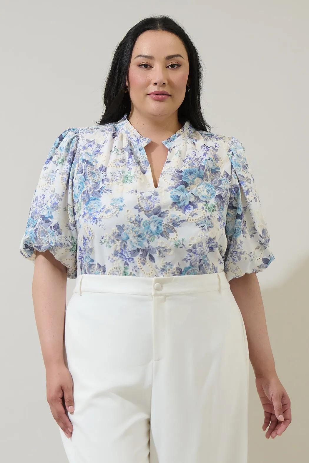 Yalinda Eyelet Puff Sleeve Top Curve sold by Sugarlips