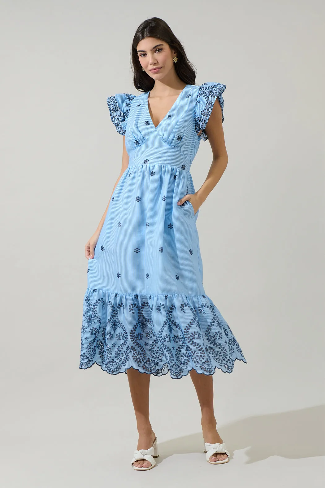 Joliet Stripe Eyelet Zayla Midi Dress sold by Sugarlips