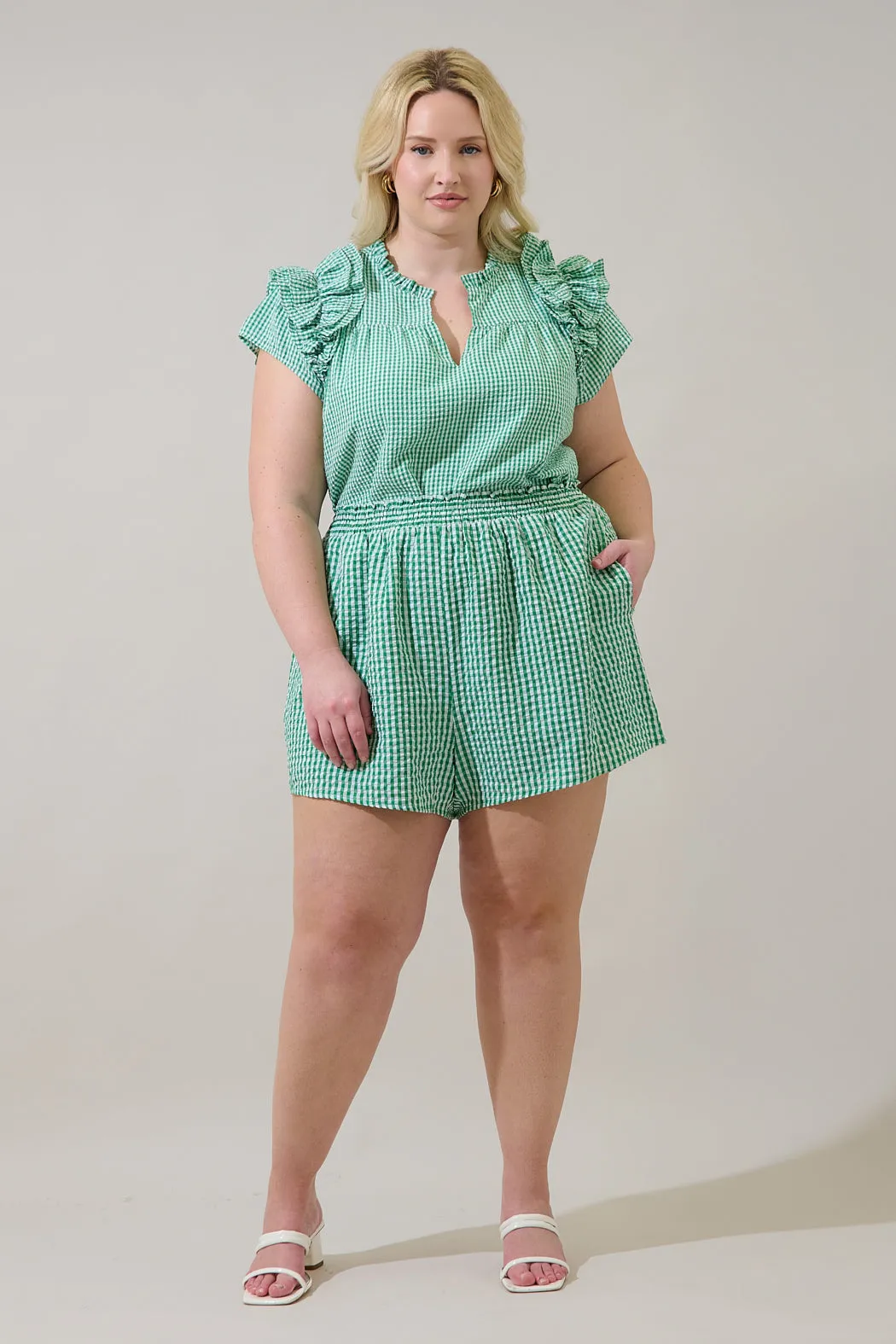 Tamara Gingham Ramona Ruffle Split Neck Top Curve sold by Sugarlips product image thumbnail 4