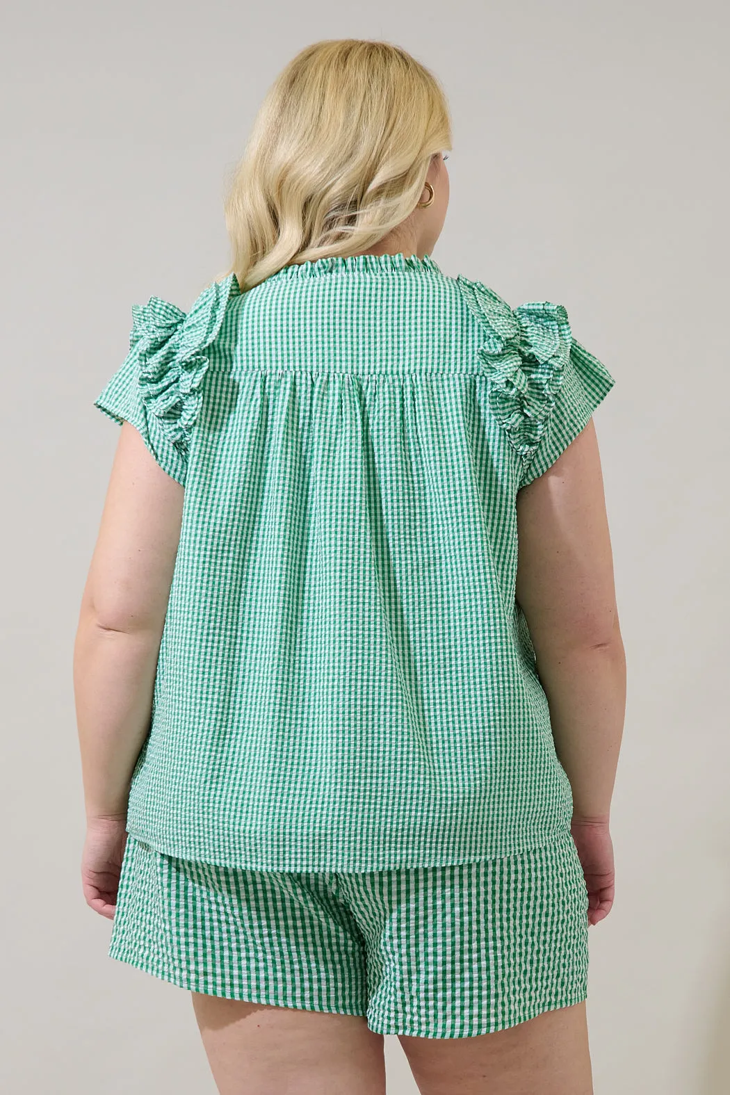 Tamara Gingham Ramona Ruffle Split Neck Top Curve sold by Sugarlips product image thumbnail 2