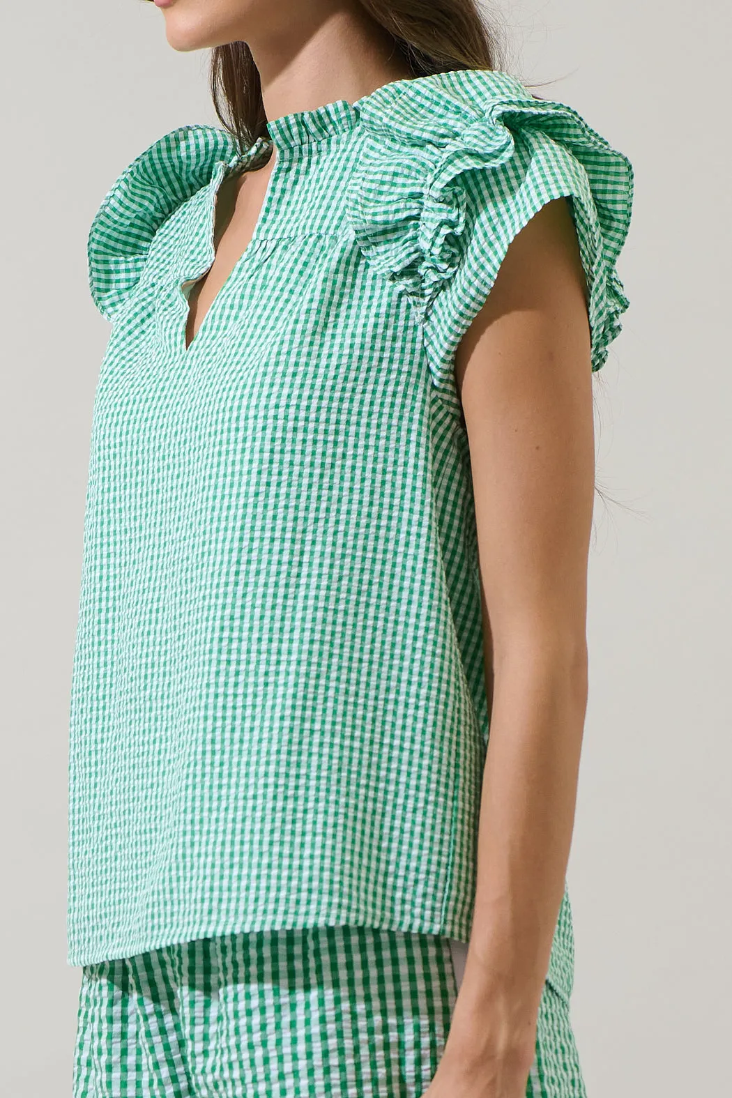 Tamara Gingham Ramona Ruffle Split Neck Top sold by Sugarlips product image thumbnail 5