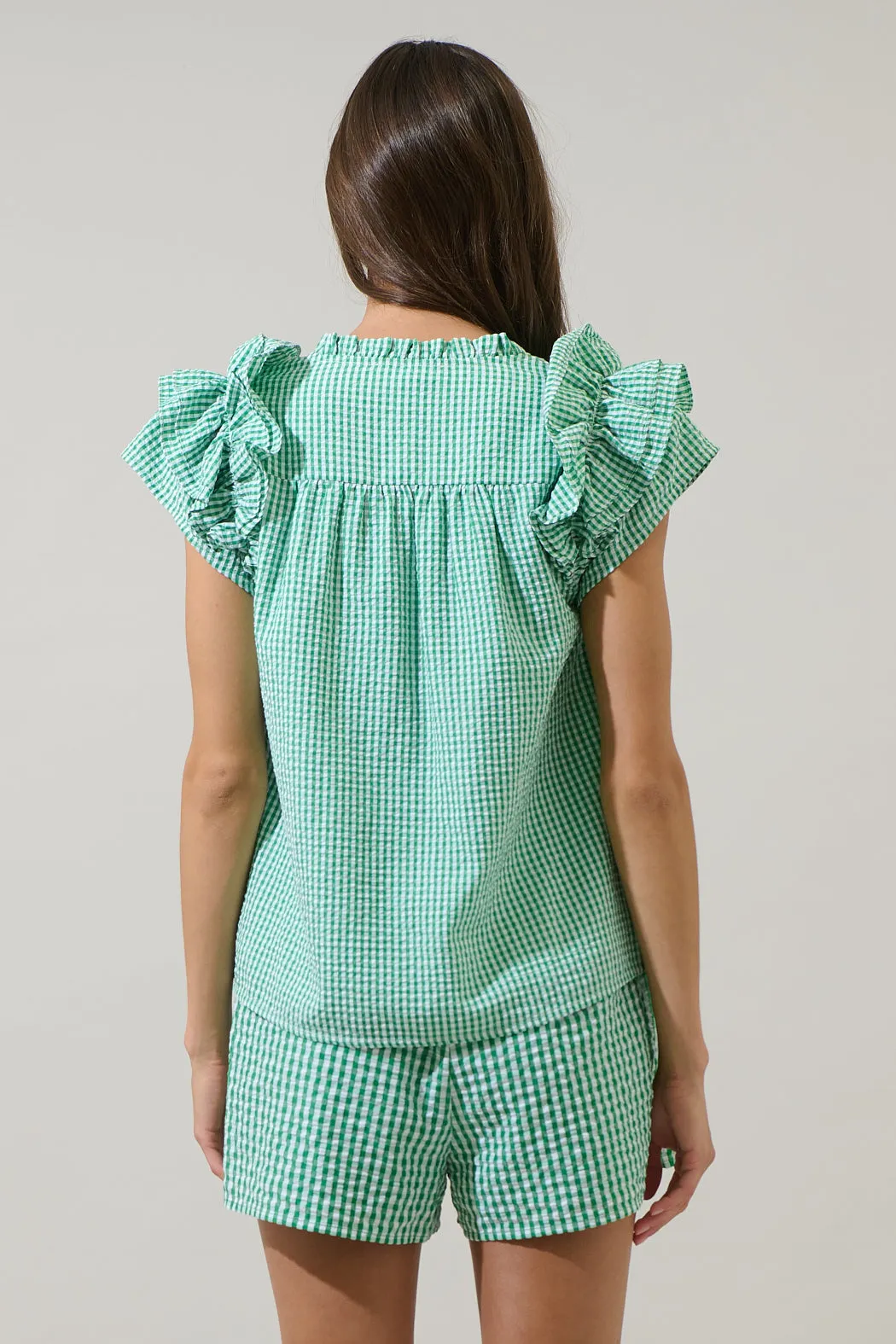 Tamara Gingham Ramona Ruffle Split Neck Top sold by Sugarlips product image thumbnail 2