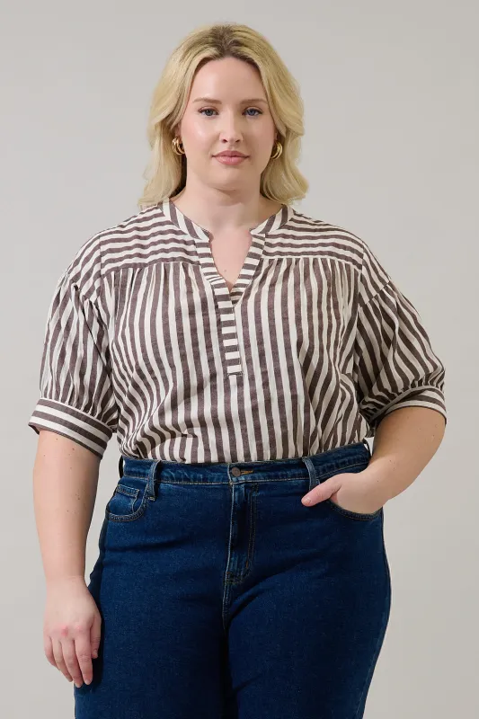 Catana Striped Split Neck Top Curve sold by Sugarlips