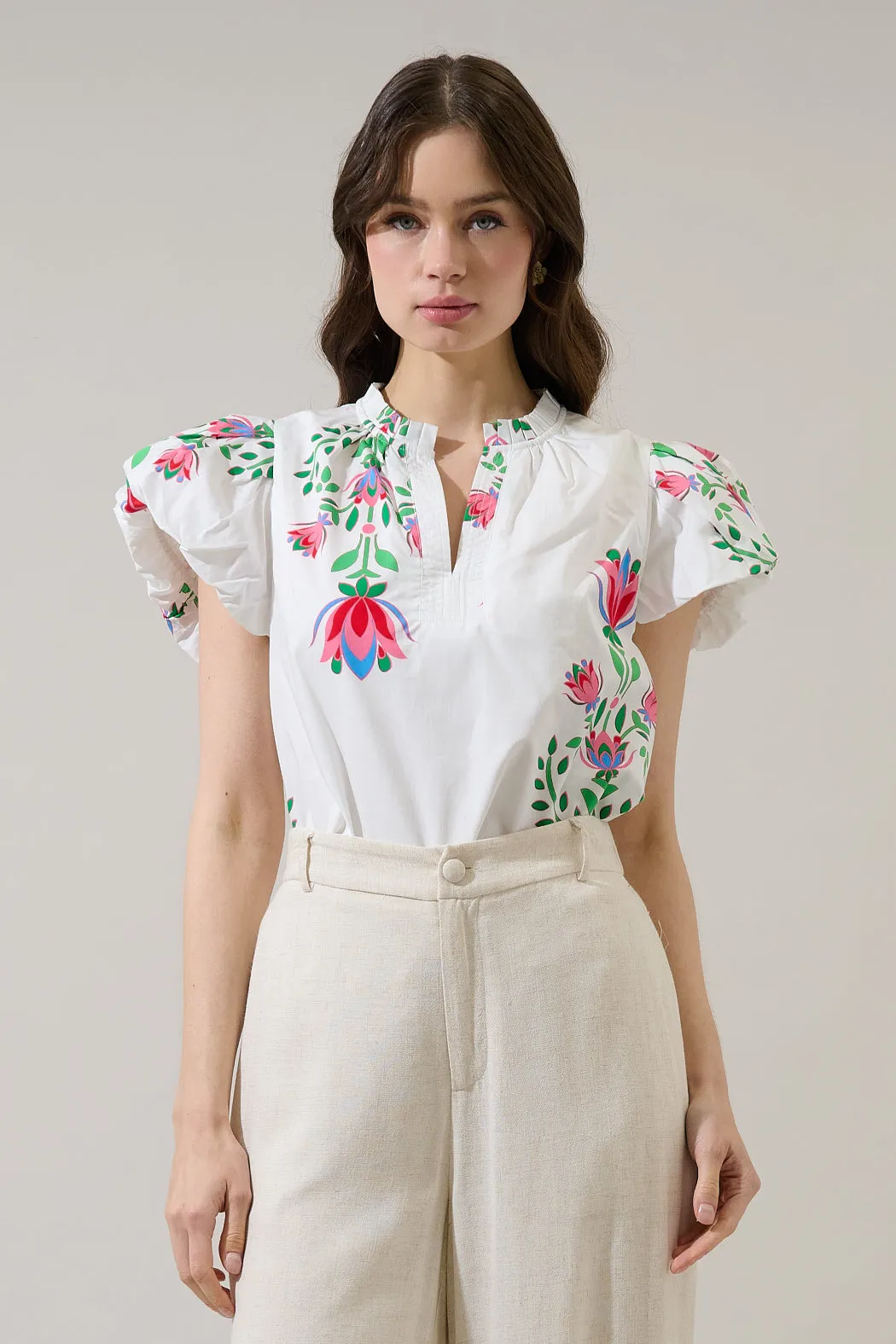 Keni Split Neck Top Saury Floral sold by Sugarlips