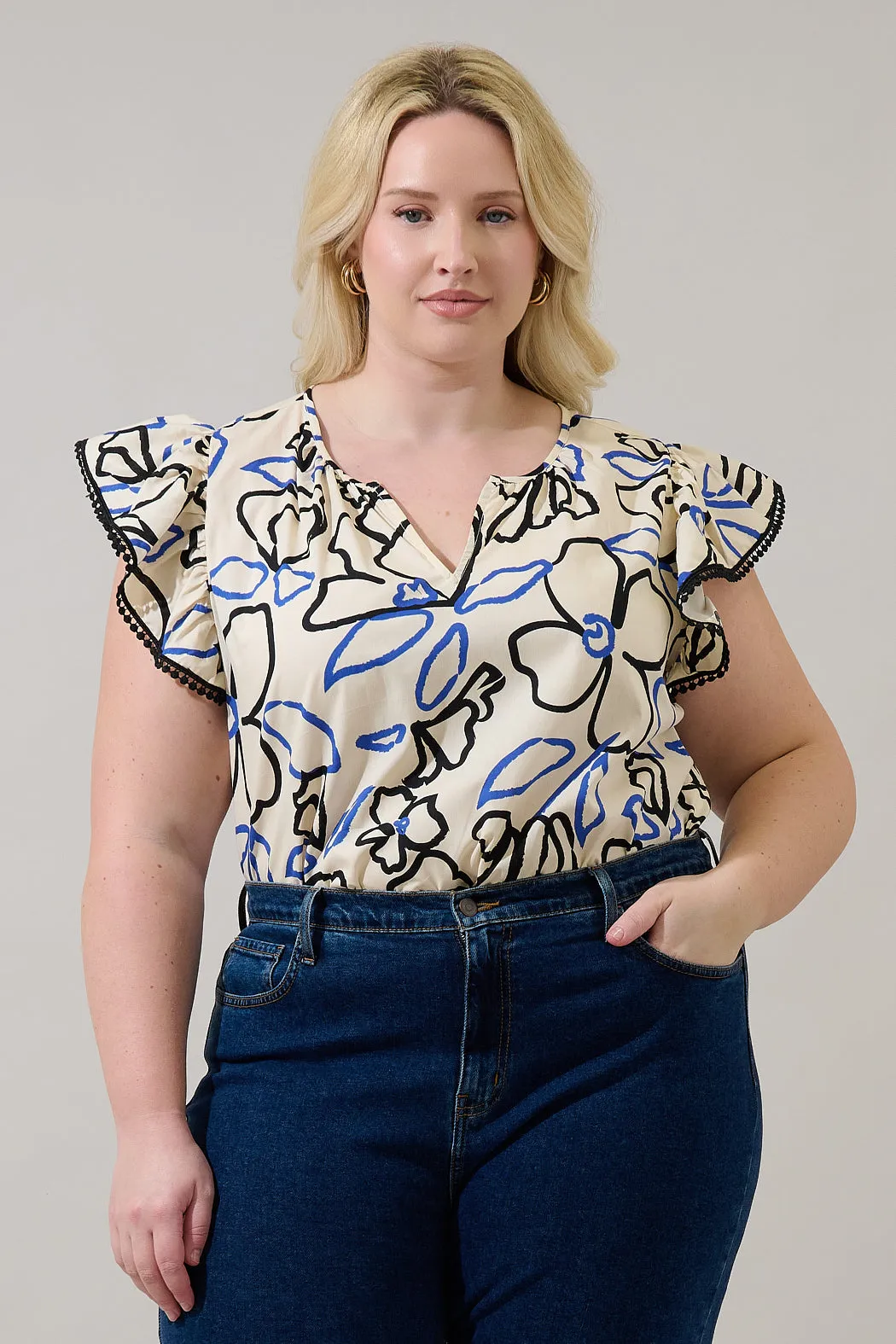 Carya Ruffle Poplin Top Tercy Floral Curve sold by Sugarlips