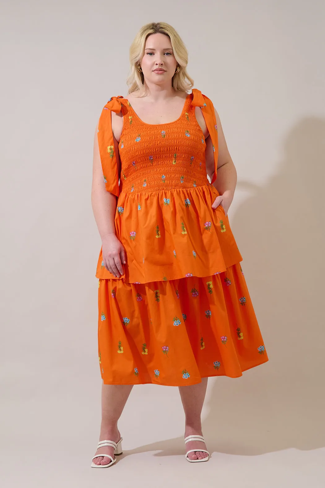 Kasia Smocked Midi Dress Denvie Floral Curve sold by Sugarlips