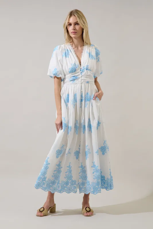 Tannia Embroidered Button Down Maxi Dress made by Sugarlips