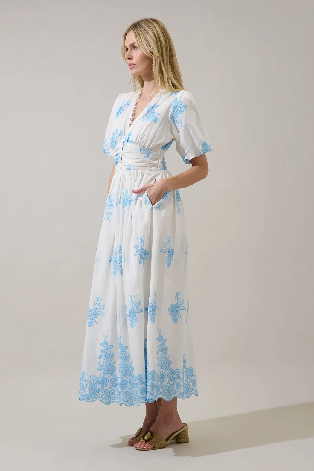 Tannia Embroidered Button Down Maxi Dress sold by Sugarlips product image thumbnail 3