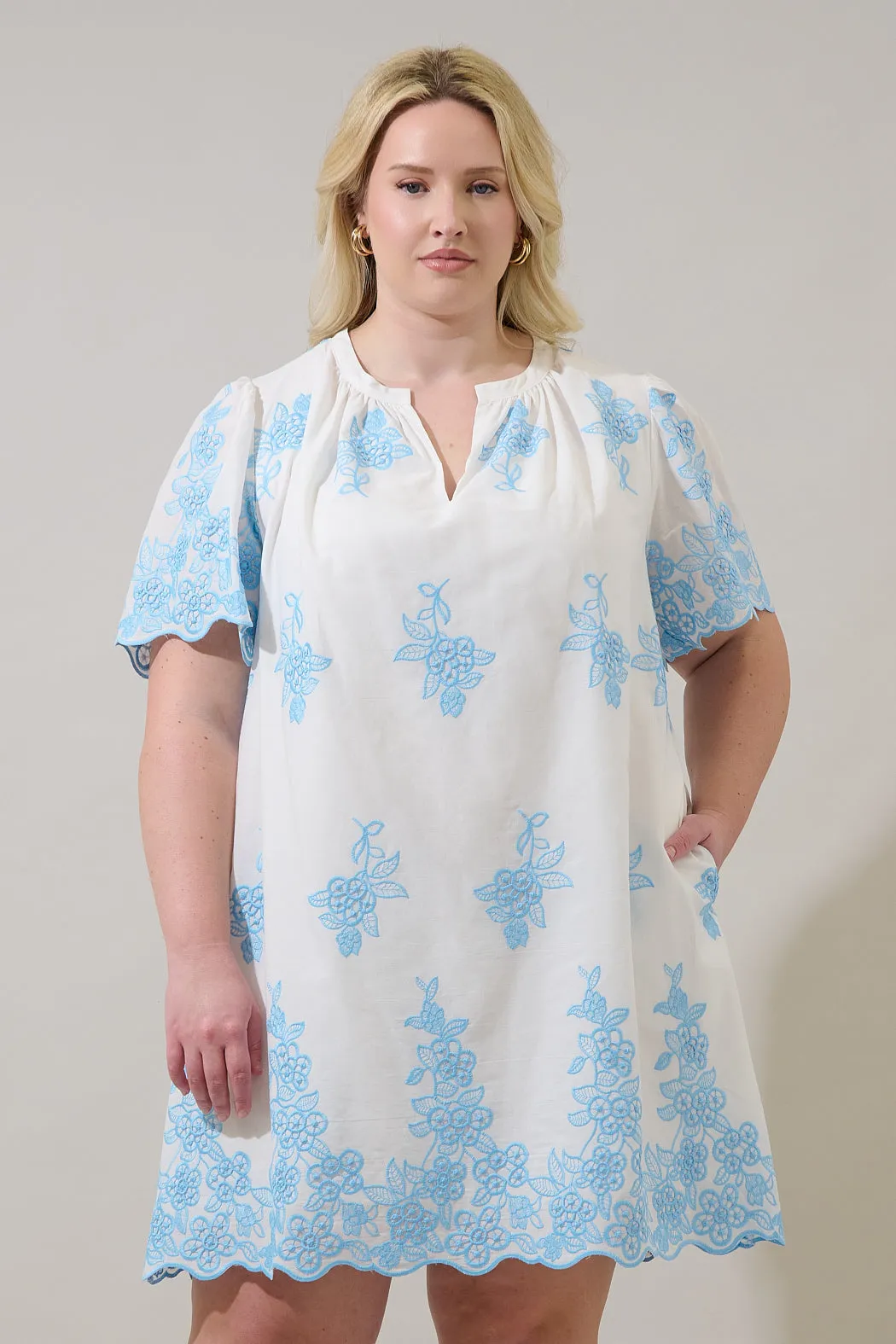 Tannia Embroidered Shift Mini Dress Curve sold by Sugarlips