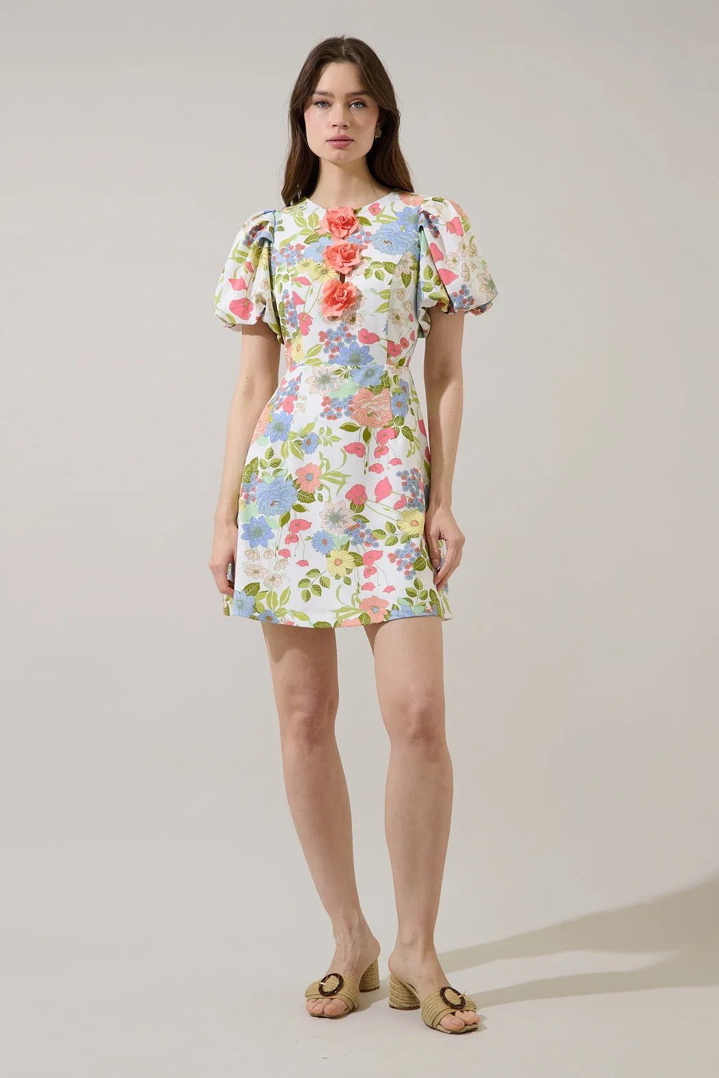 Rosette Bubble Sleeve Mini Dress Esther Floral sold by Sugarlips product image thumbnail 4