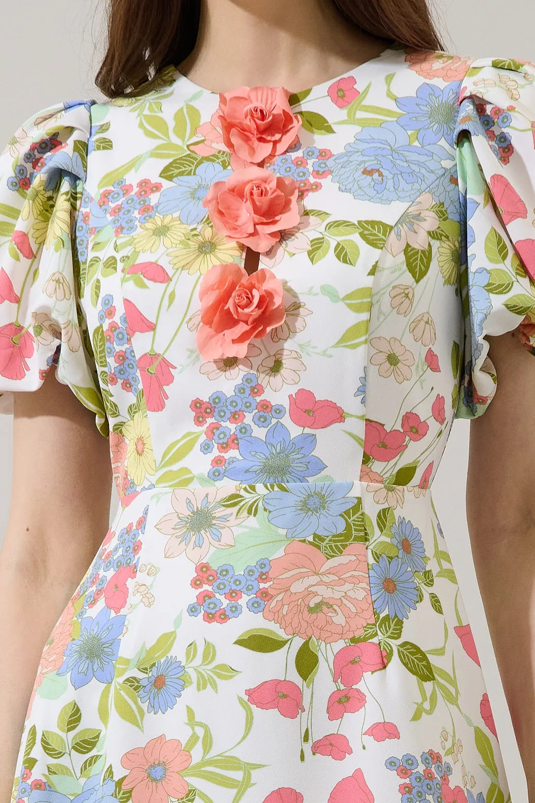 Rosette Bubble Sleeve Mini Dress Esther Floral sold by Sugarlips product image thumbnail 5