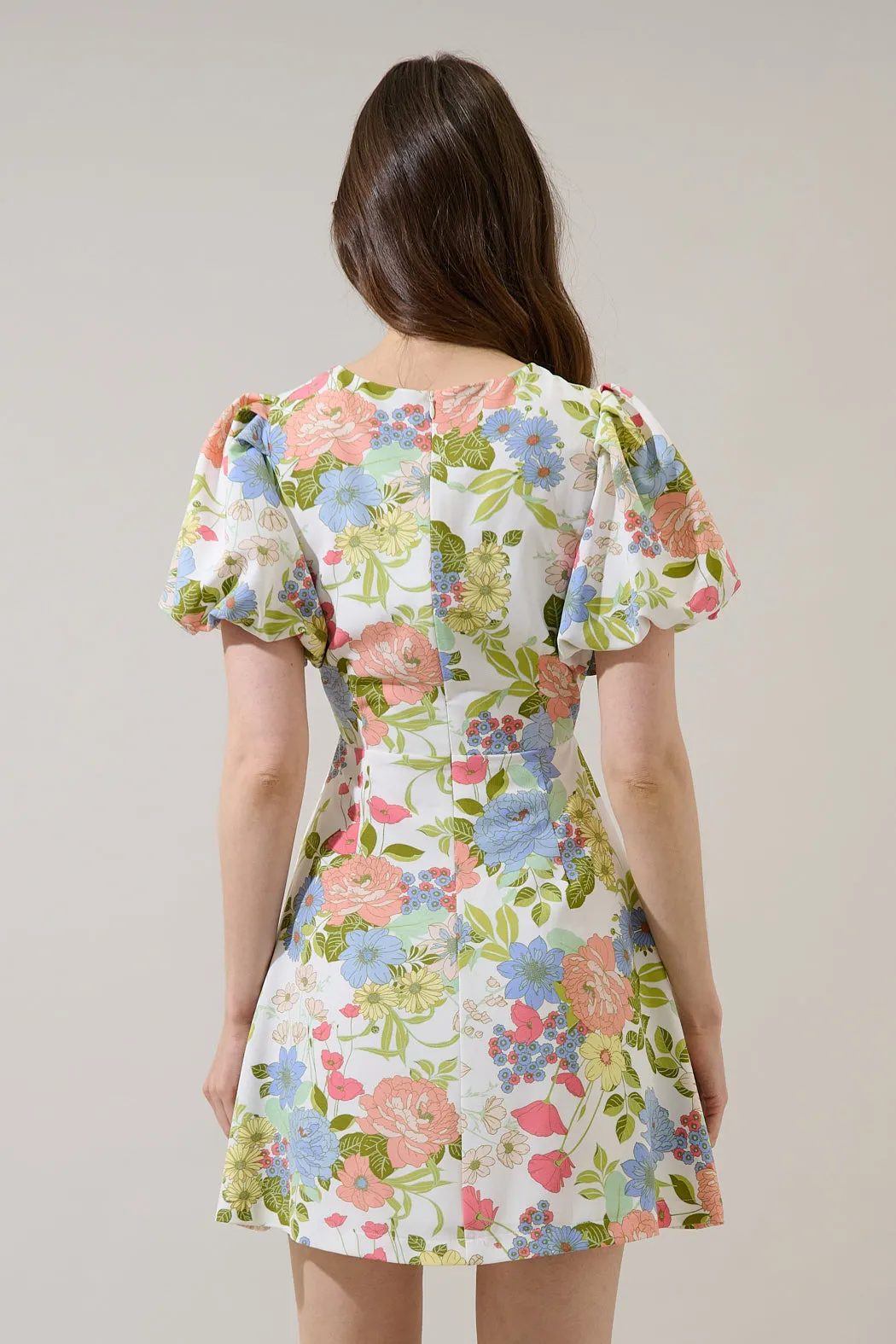 Rosette Bubble Sleeve Mini Dress Esther Floral sold by Sugarlips product image thumbnail 2