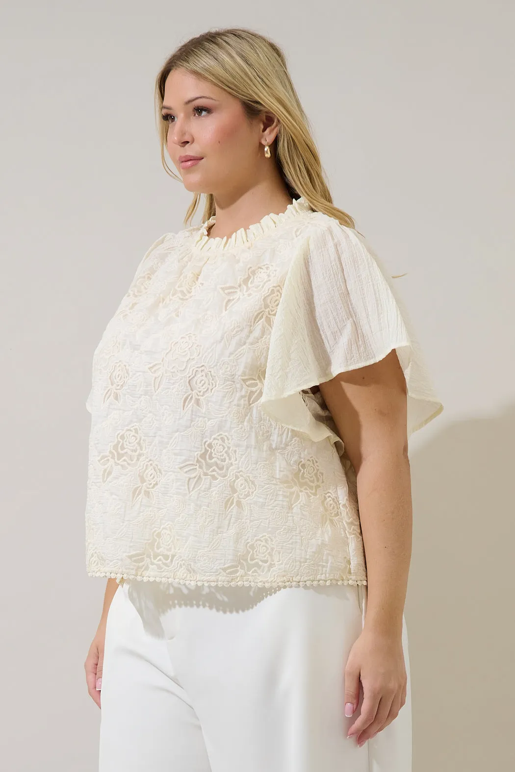 Gretal Embroidered Flutter Sleeve Top Curve sold by Sugarlips product image thumbnail 3