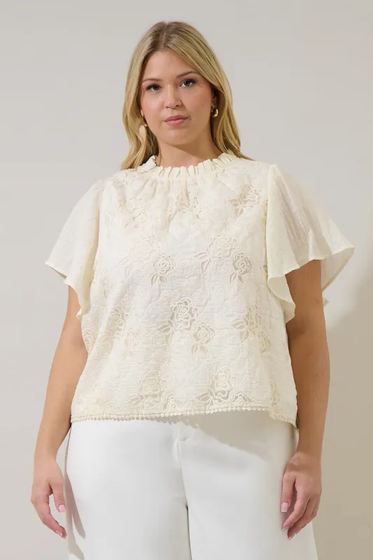 Gretal Embroidered Flutter Sleeve Top Curve made by Sugarlips