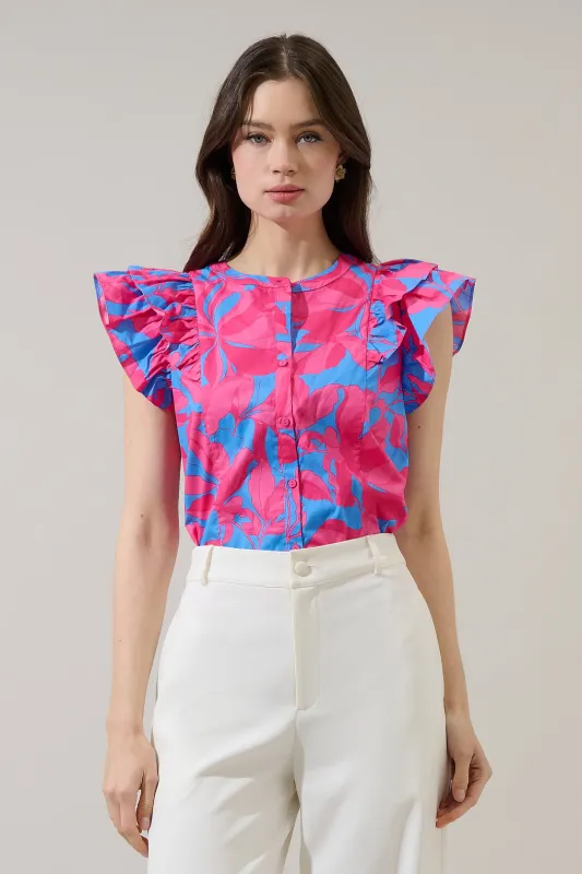 Sammi Button Down Ruffle Top Meira Floral sold by Sugarlips