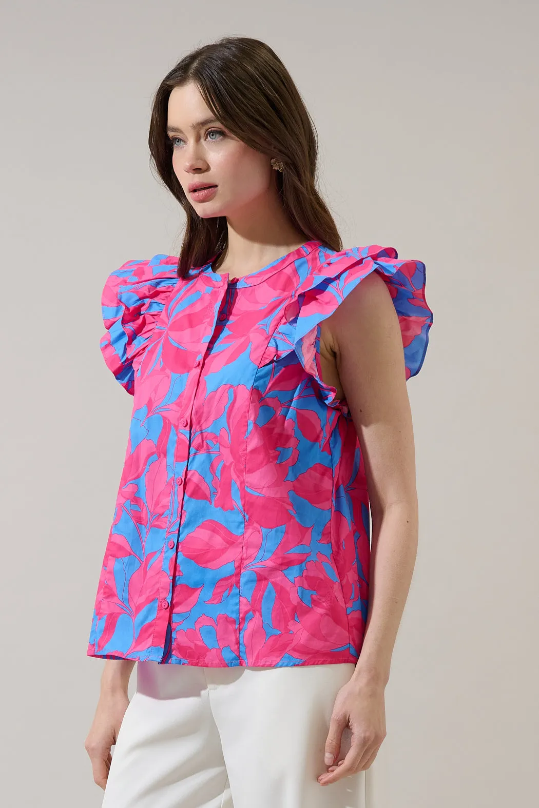 Sammi Button Down Ruffle Top Meira Floral sold by Sugarlips product image thumbnail 3