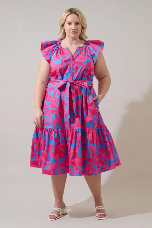 Charlotte Button Midi Dress Meira Floral Curve made by Sugarlips