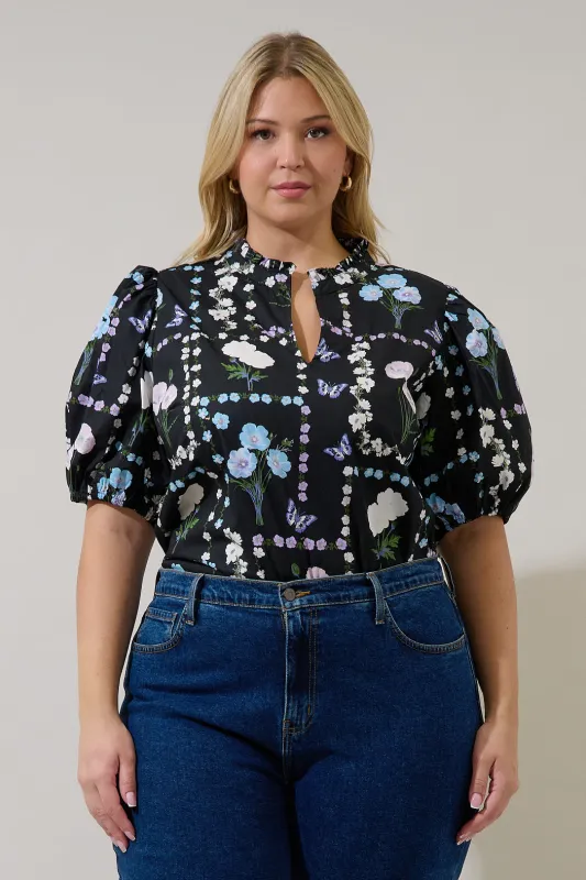 Daly Split Neck Top Trevis Floral Curve made by Sugarlips