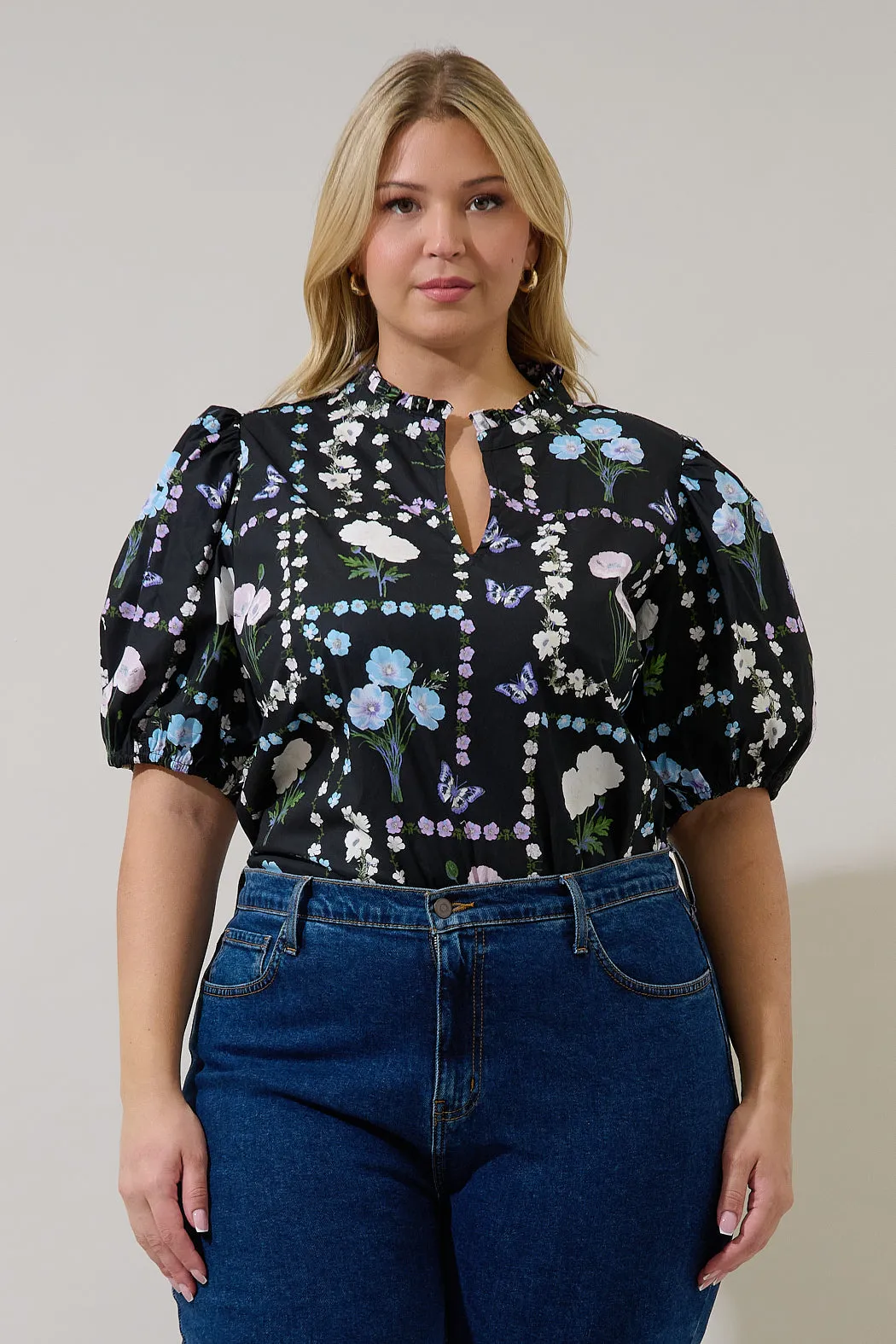 Daly Split Neck Top Trevis Floral Curve sold by Sugarlips