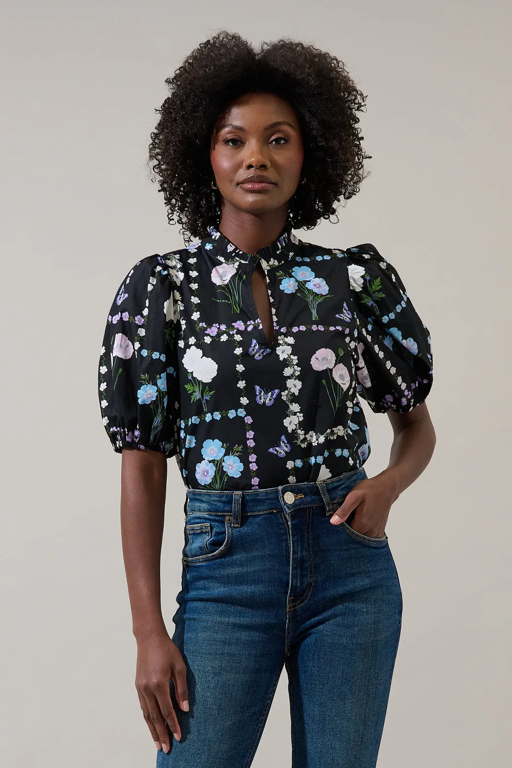Daly Split Neck Top Trevis Floral sold by Sugarlips
