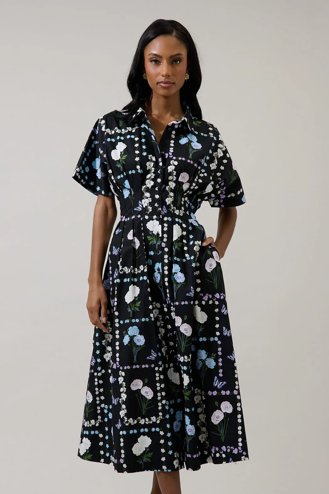 Wilderra Pleated Midi Dress Trevis Floral sold by Sugarlips product image thumbnail 2