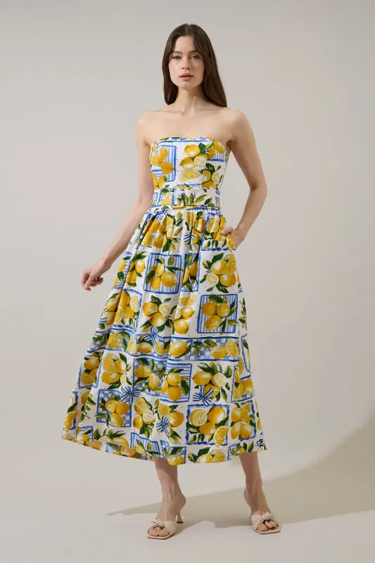 Janelle Strapless Midi Dress Lemon Zest sold by Sugarlips