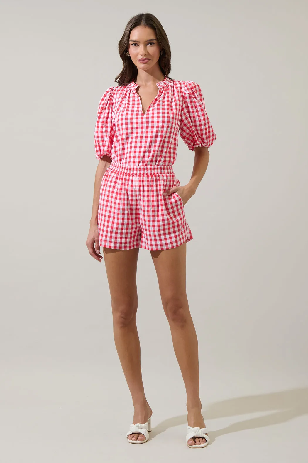 Macon High Waisted Shorts Gingham sold by Sugarlips product image thumbnail 4