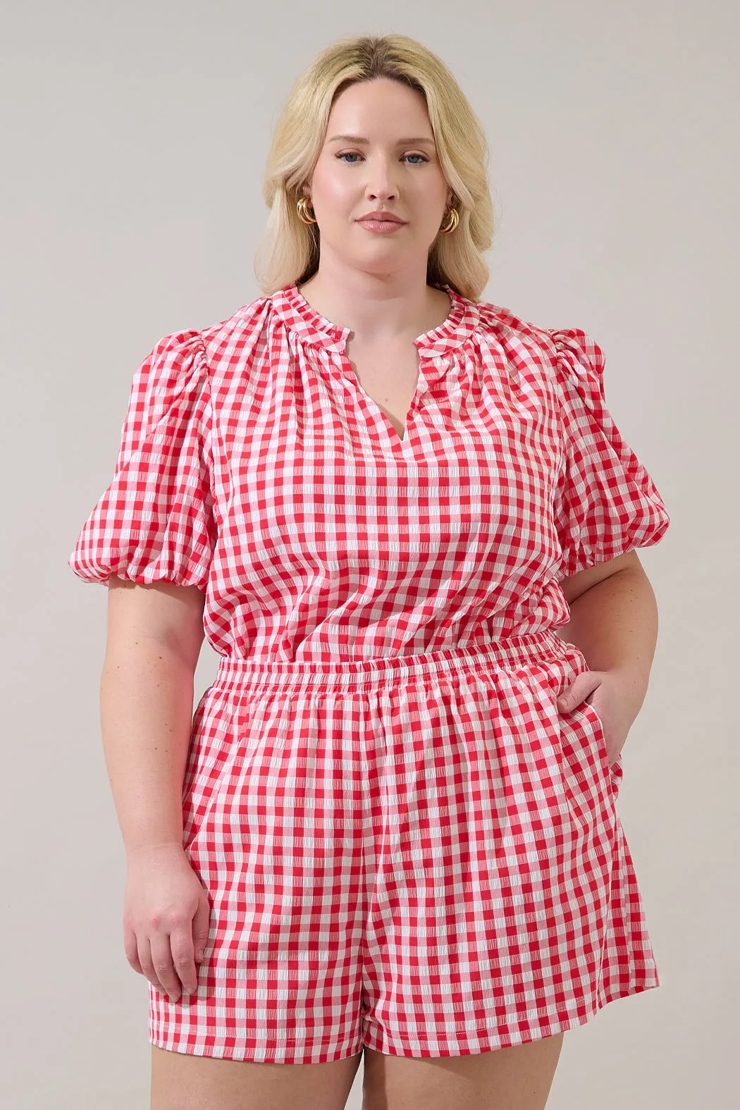 Gretna Ruffle Blouse Gingham Curve sold by Sugarlips product image thumbnail 2