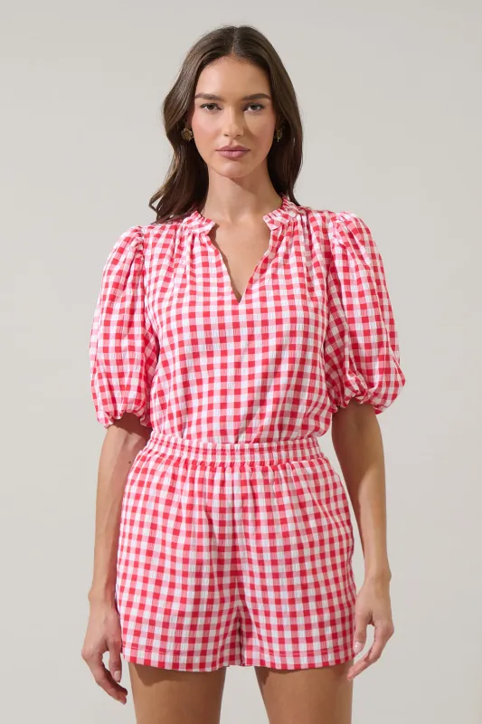 Gretna Ruffle Blouse Gingham made by Sugarlips