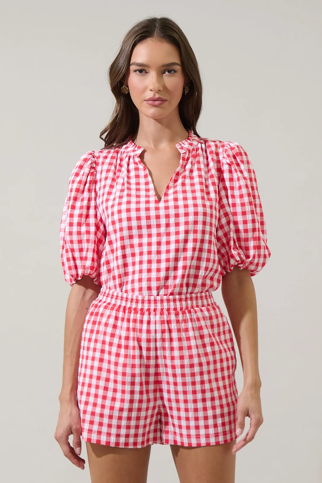 Gretna Ruffle Blouse Gingham sold by Sugarlips
