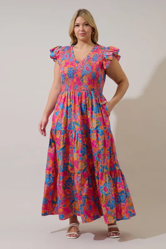 Sunfire Tiered Midi Dress Ranchero Floral Curve made by Sugarlips