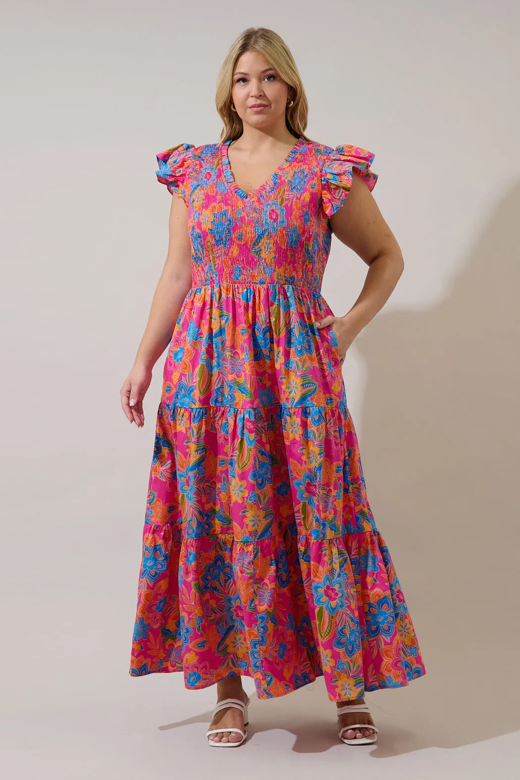 Sunfire Tiered Midi Dress Ranchero Floral Curve sold by Sugarlips