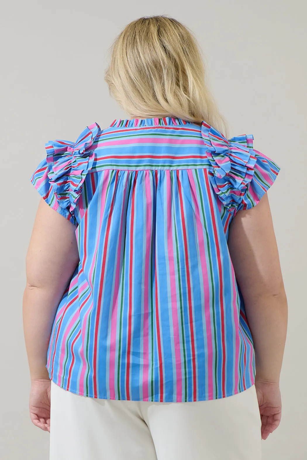 Jaimie Stripes Ramona Ruffle Split Neck Top Curve sold by Sugarlips product image thumbnail 2