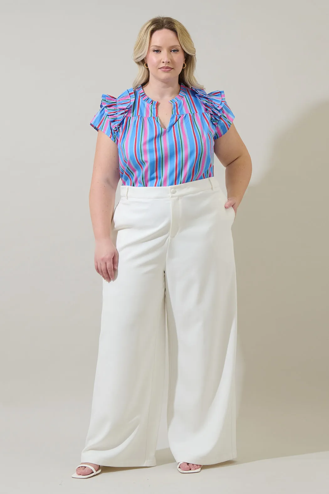 Jaimie Stripes Ramona Ruffle Split Neck Top Curve sold by Sugarlips product image thumbnail 4