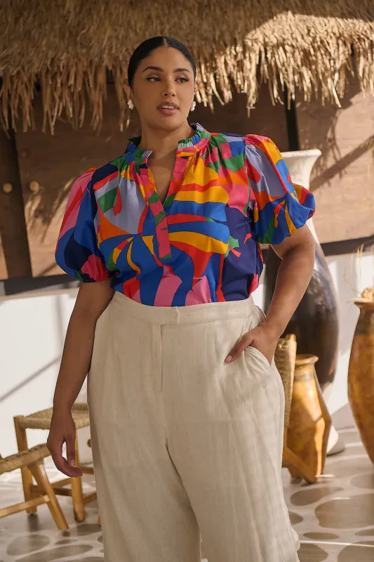 Chroma Abstract Josy Puff Sleeve Top Curve made by Sugarlips