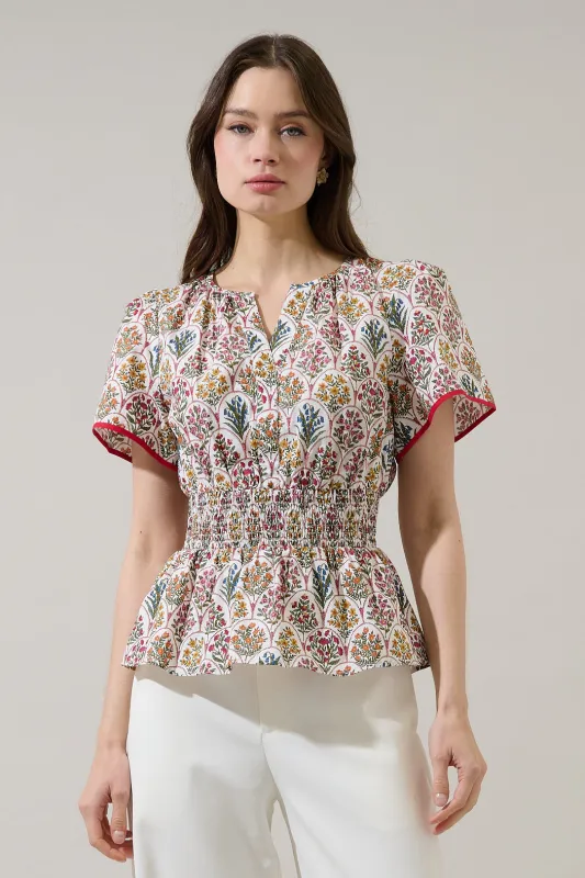 Sarina Smocked Peplum Top Kathy Floral made by Sugarlips