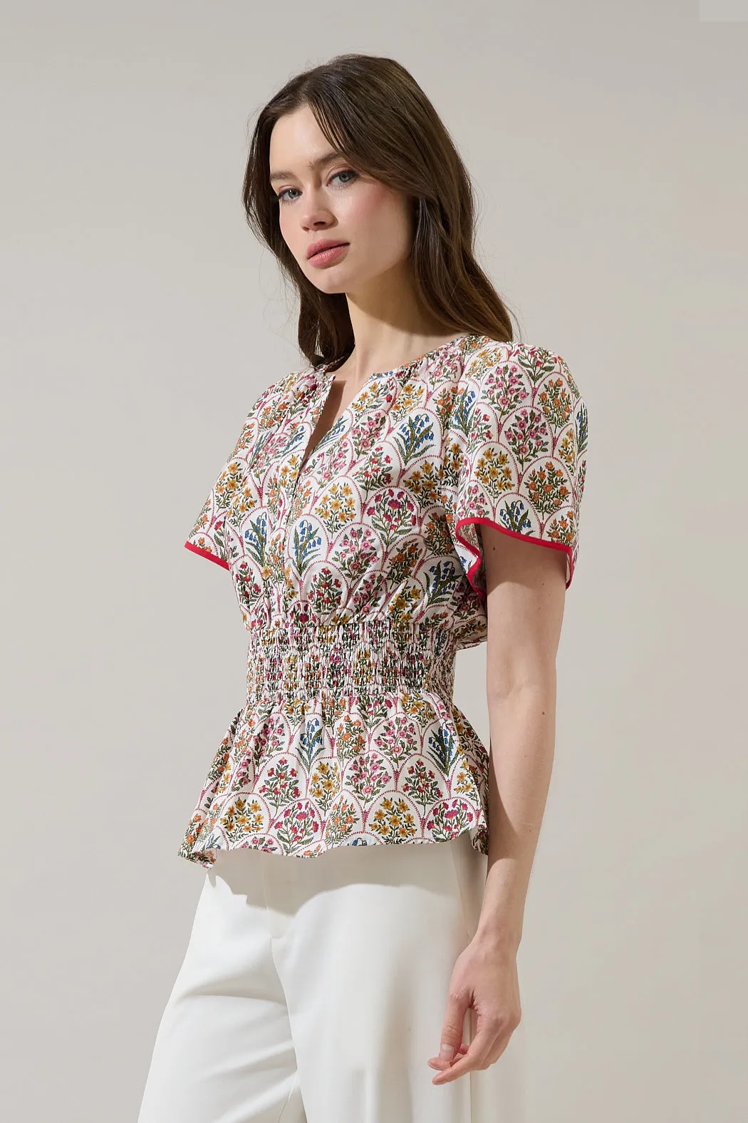 Sarina Smocked Peplum Top Kathy Floral sold by Sugarlips product image thumbnail 3