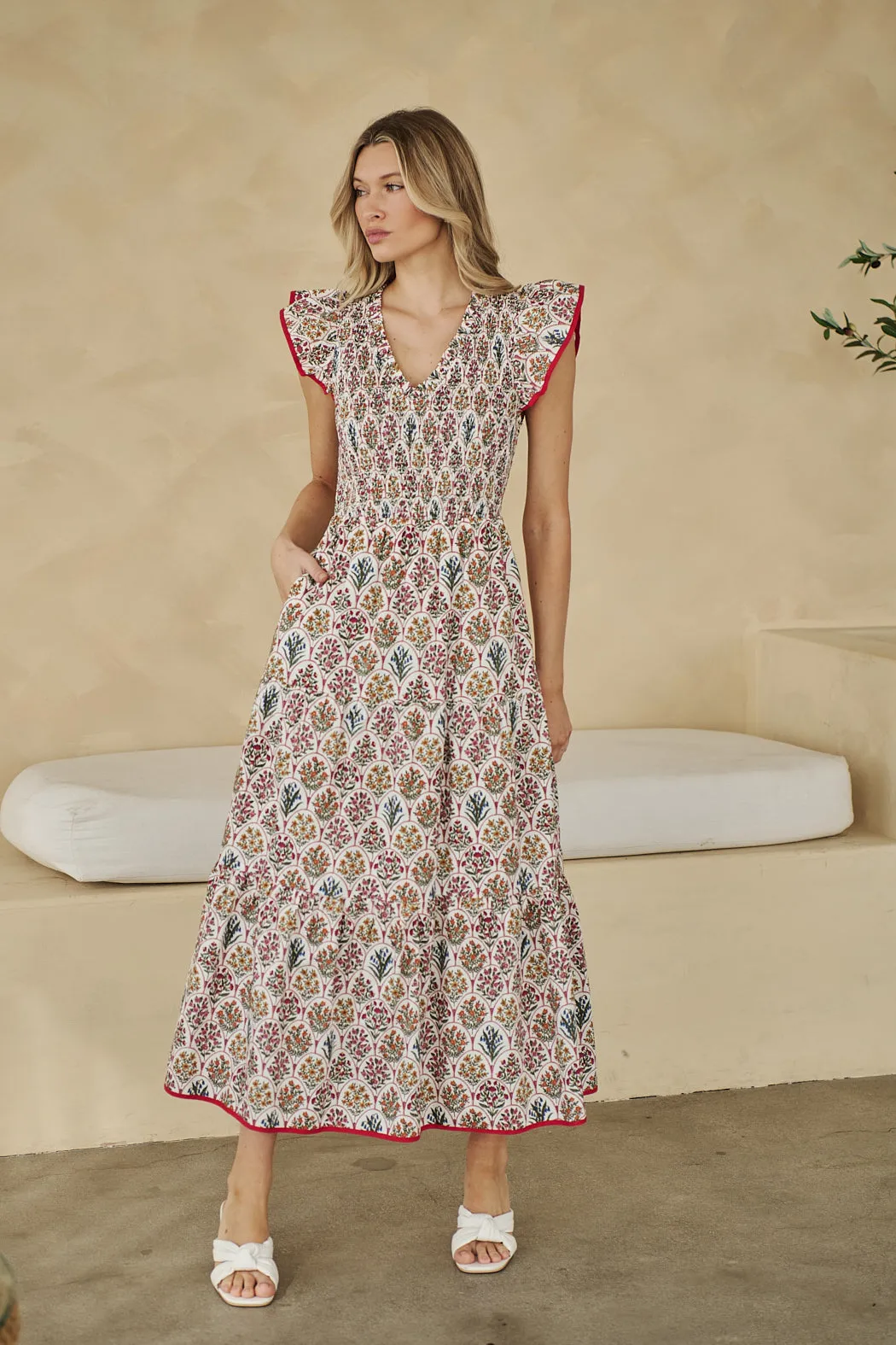 Sunfire Tiered Midi Dress Kathy Floral sold by Sugarlips