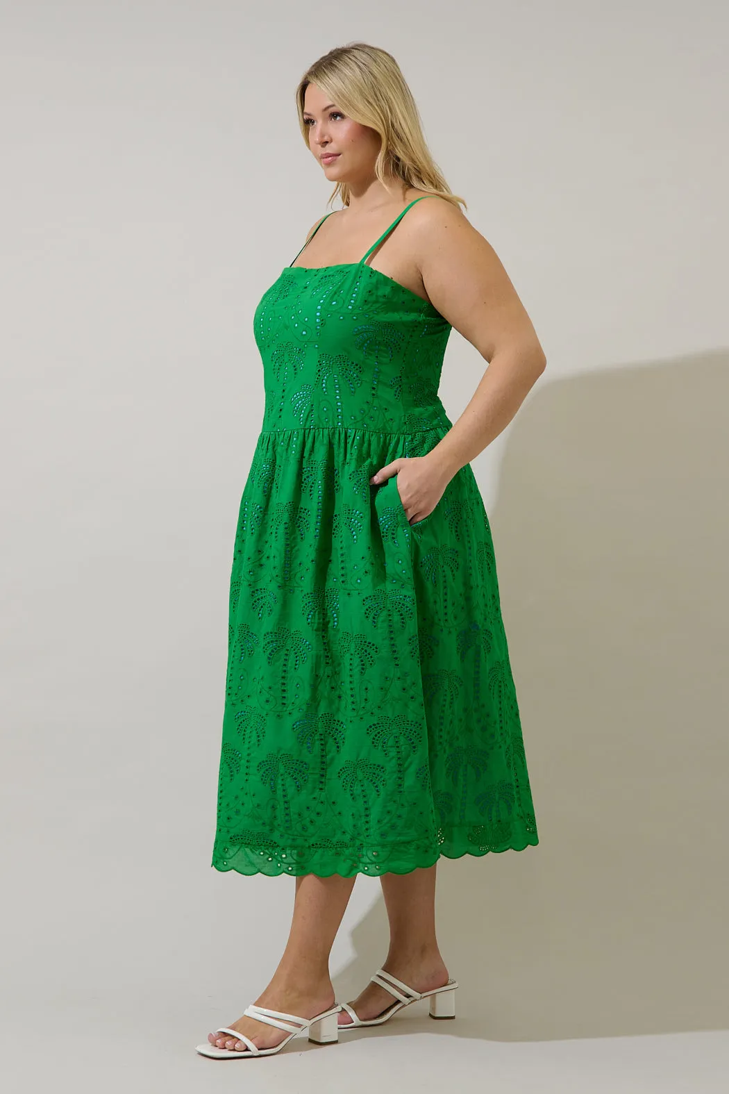 Selry Smocked Midi Dress Palms Eyelet Curve sold by Sugarlips product image thumbnail 3