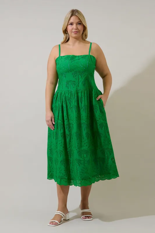 Selry Smocked Midi Dress Palms Eyelet Curve made by Sugarlips