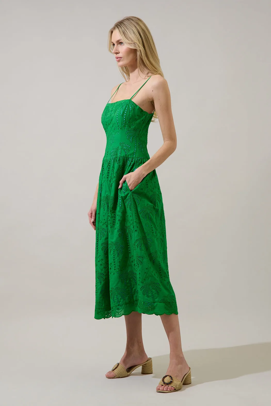 Selry Smocked Midi Dress Palms Eyelet sold by Sugarlips product image thumbnail 3