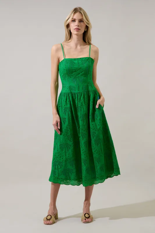 Selry Smocked Midi Dress Palms Eyelet made by Sugarlips